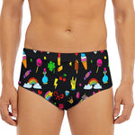 Black Girly Unicorn Pattern Print Men's Triangle Swim Briefs