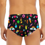 Black Girly Unicorn Pattern Print Men's Triangle Swim Briefs