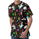 Black Girly Unicorn Pattern Print Men's Velvet T-Shirt