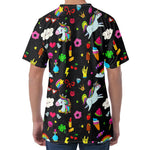 Black Girly Unicorn Pattern Print Men's Velvet T-Shirt