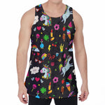 Black Girly Unicorn Pattern Print Men's Velvet Tank Top