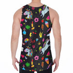 Black Girly Unicorn Pattern Print Men's Velvet Tank Top