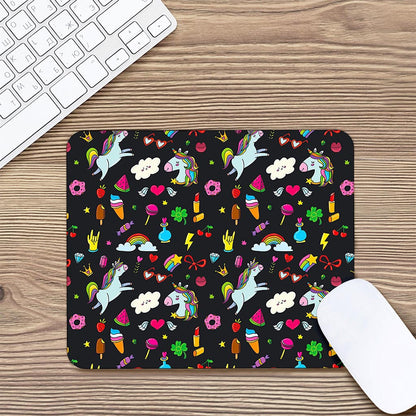 Black Girly Unicorn Pattern Print Mouse Pad
