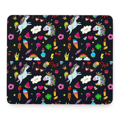Black Girly Unicorn Pattern Print Mouse Pad