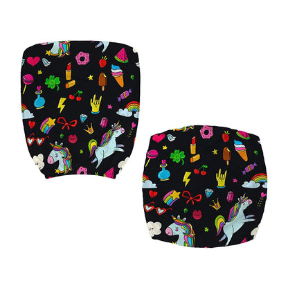 Black Girly Unicorn Pattern Print Office Chair Cover