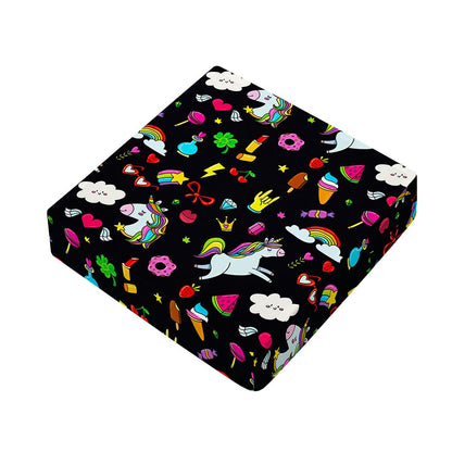 Black Girly Unicorn Pattern Print Outdoor Seat Cushion Cover