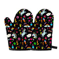 Black Girly Unicorn Pattern Print Oven Mitts