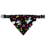 Black Girly Unicorn Pattern Print Over The Collar Dog Bandana