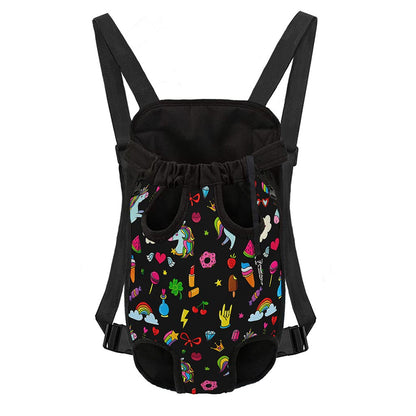Black Girly Unicorn Pattern Print Pet Carrier Backpack