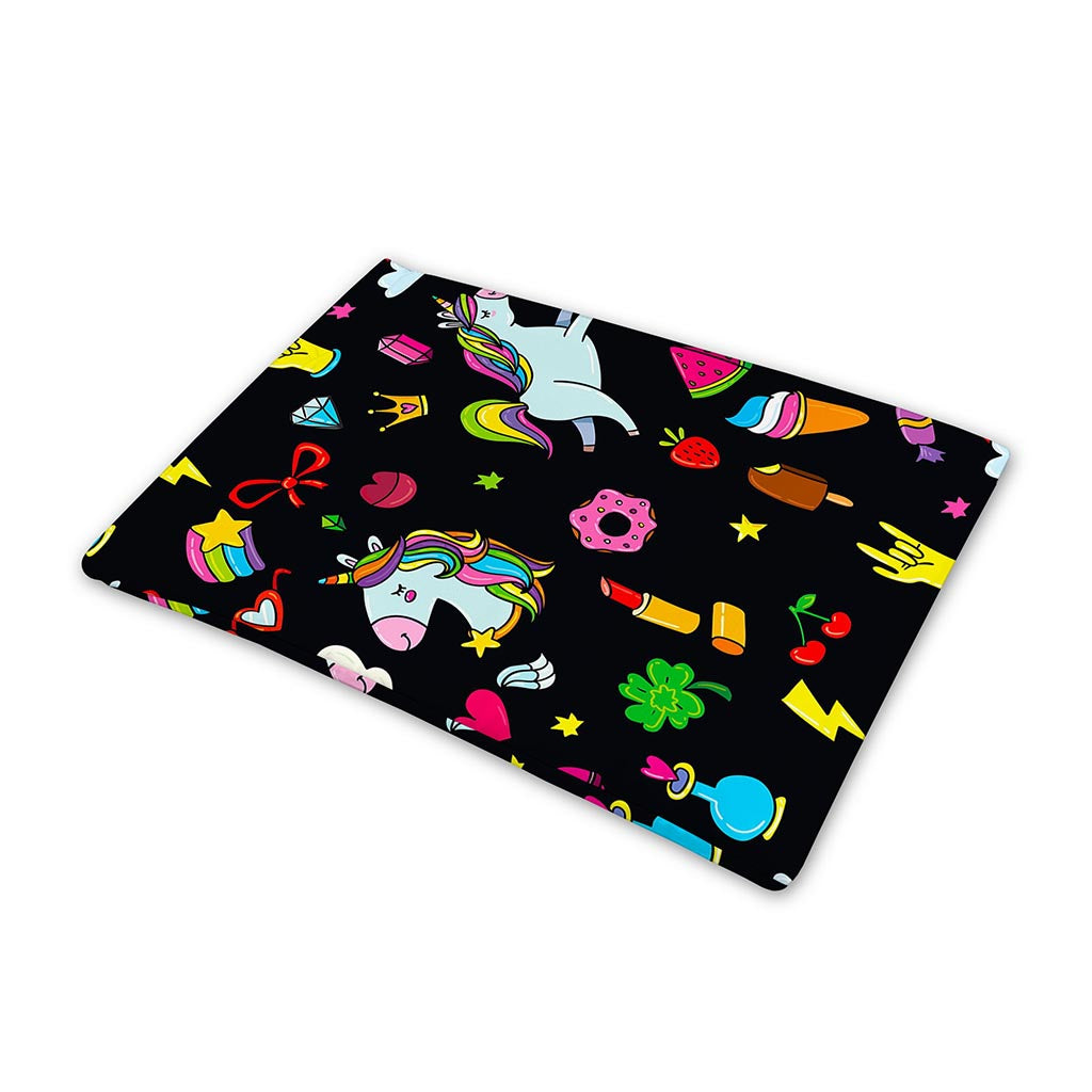 Black Girly Unicorn Pattern Print Pet Cooling Mat Cover