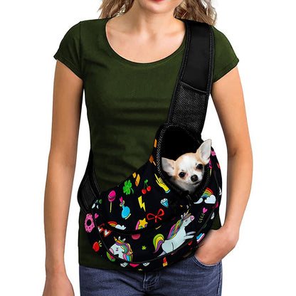 Black Girly Unicorn Pattern Print Pet Sling Carrier