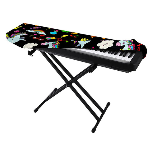 Black Girly Unicorn Pattern Print Piano Keyboard Cover
