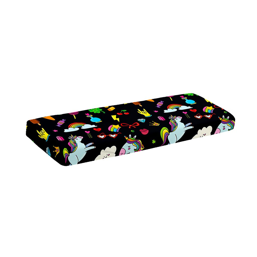 Black Girly Unicorn Pattern Print Piano Keyboard Cover