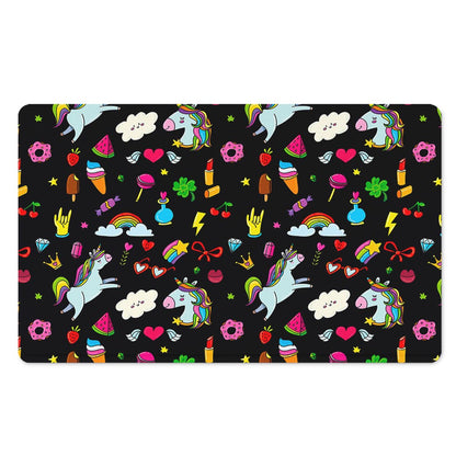 Black Girly Unicorn Pattern Print Polyester Doormat