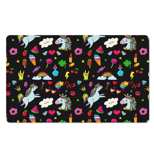 Black Girly Unicorn Pattern Print Polyester Doormat