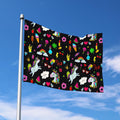 Black Girly Unicorn Pattern Print Polyester Flag