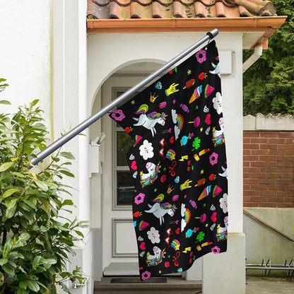 Black Girly Unicorn Pattern Print Polyester Flag