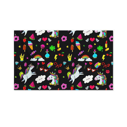 Black Girly Unicorn Pattern Print Polyester Flag