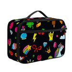 Black Girly Unicorn Pattern Print Portable Lunch Bag