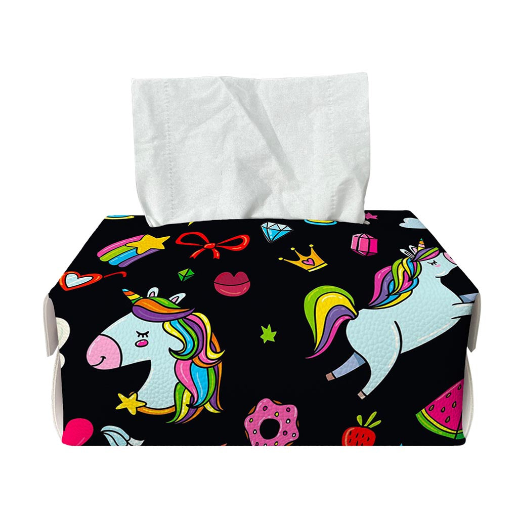 Black Girly Unicorn Pattern Print Rectangle Tissue Box Cover