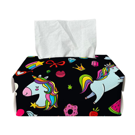 Black Girly Unicorn Pattern Print Rectangle Tissue Box Cover