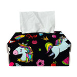 Black Girly Unicorn Pattern Print Rectangle Tissue Box Cover