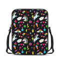 Black Girly Unicorn Pattern Print Rectangular Crossbody Bag