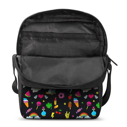 Black Girly Unicorn Pattern Print Rectangular Crossbody Bag