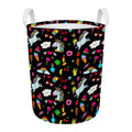 Black Girly Unicorn Pattern Print Round Laundry Basket