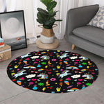 Black Girly Unicorn Pattern Print Round Rug
