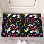 Black Girly Unicorn Pattern Print Rubber Doormat