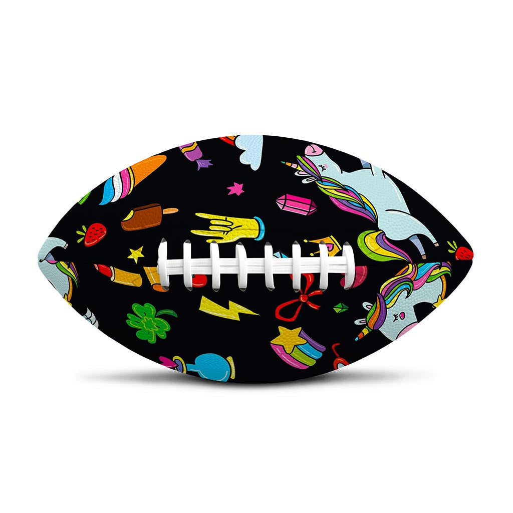 Black Girly Unicorn Pattern Print Rugby Ball