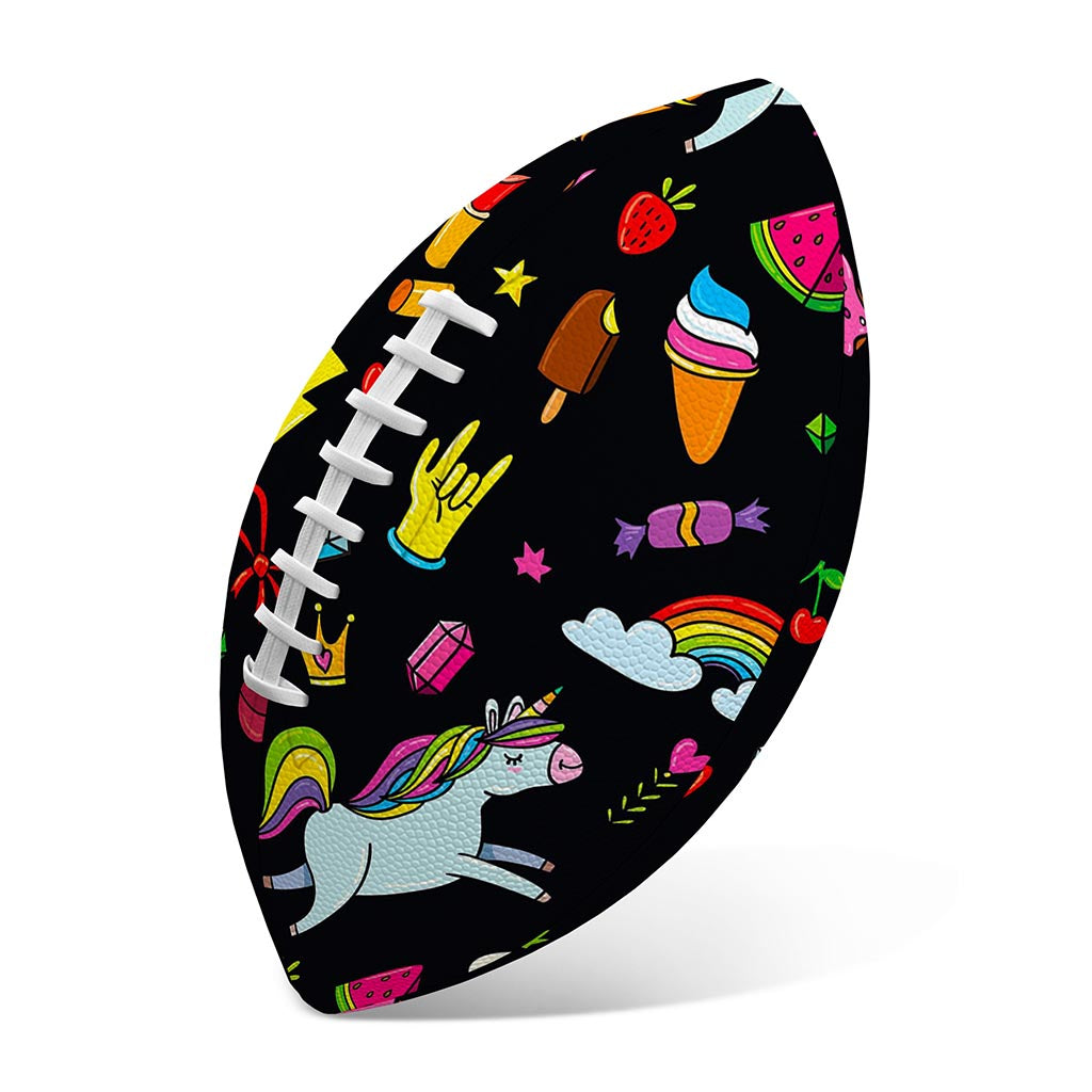 Black Girly Unicorn Pattern Print Rugby Ball