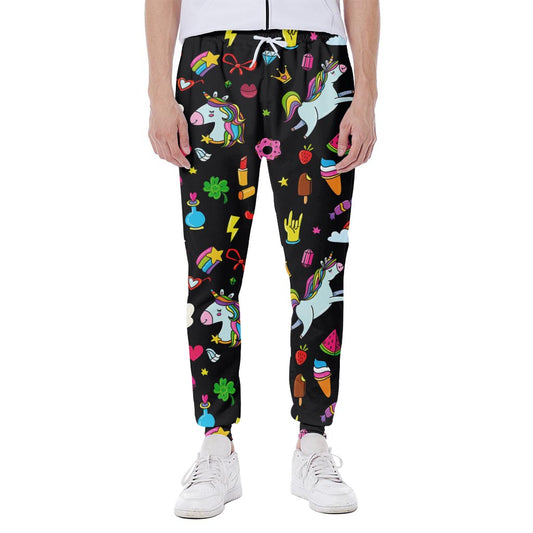Black Girly Unicorn Pattern Print Scuba Joggers