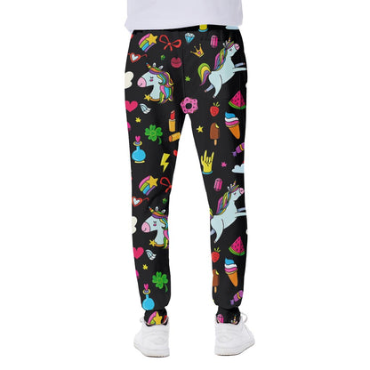 Black Girly Unicorn Pattern Print Scuba Joggers