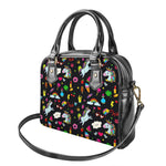 Black Girly Unicorn Pattern Print Shoulder Handbag