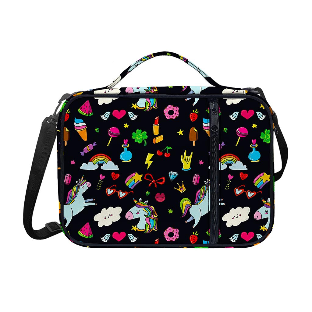 Black Girly Unicorn Pattern Print Shoulder Strap Bible Bag