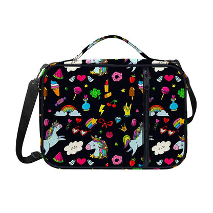 Black Girly Unicorn Pattern Print Shoulder Strap Bible Bag