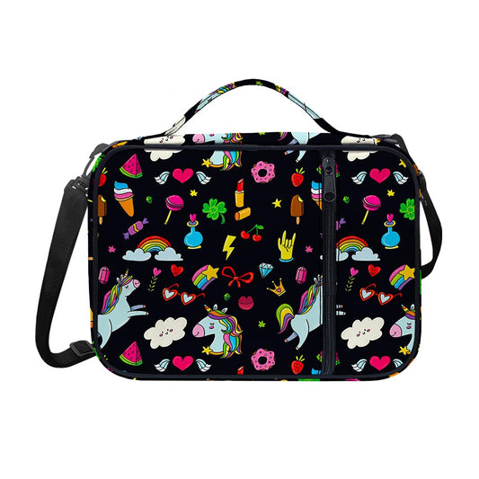 Black Girly Unicorn Pattern Print Shoulder Strap Bible Bag