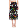 Black Girly Unicorn Pattern Print Side Slit Midi Skirt