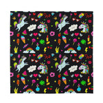 Black Girly Unicorn Pattern Print Silk Bandana