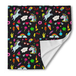 Black Girly Unicorn Pattern Print Silk Bandana