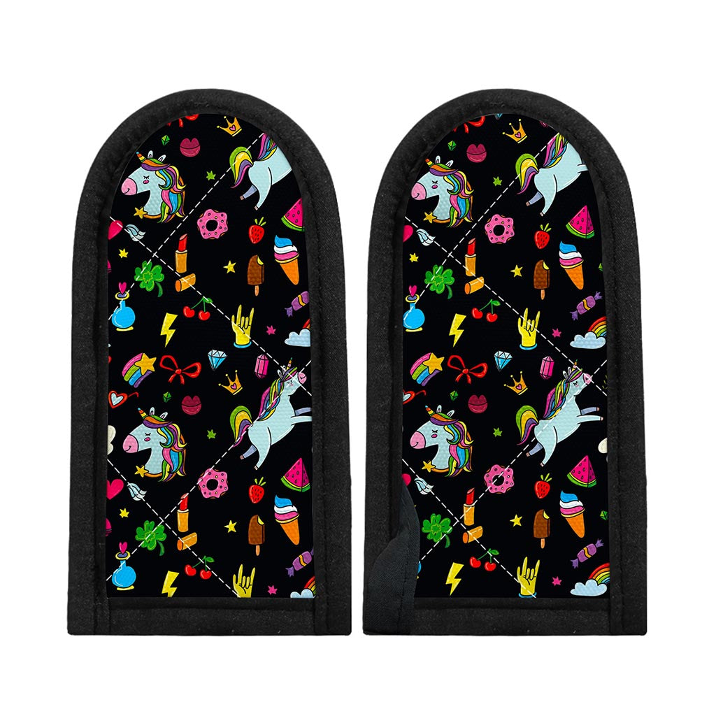 Black Girly Unicorn Pattern Print Skillet Handle Cover