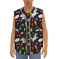 Black Girly Unicorn Pattern Print Sleeveless Baseball Jersey