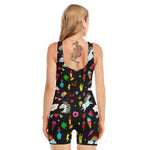 Black Girly Unicorn Pattern Print Sleeveless One Piece Swimsuit