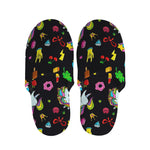 Black Girly Unicorn Pattern Print Slippers