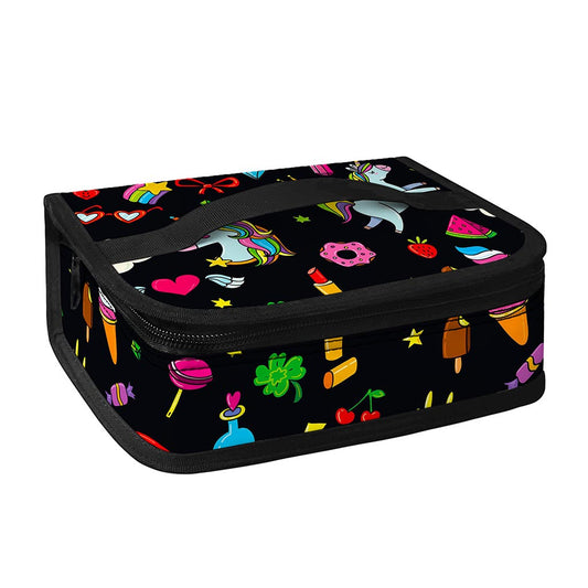 Black Girly Unicorn Pattern Print Small Lunch Bag