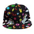 Black Girly Unicorn Pattern Print Snapback Cap