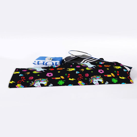 Black Girly Unicorn Pattern Print Sports Towel