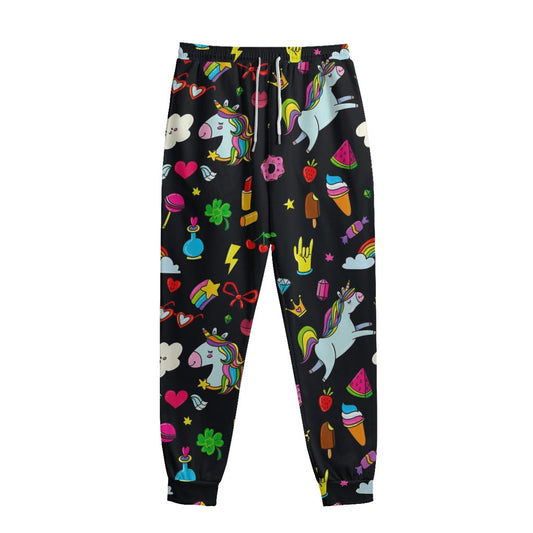 Black Girly Unicorn Pattern Print Sweatpants